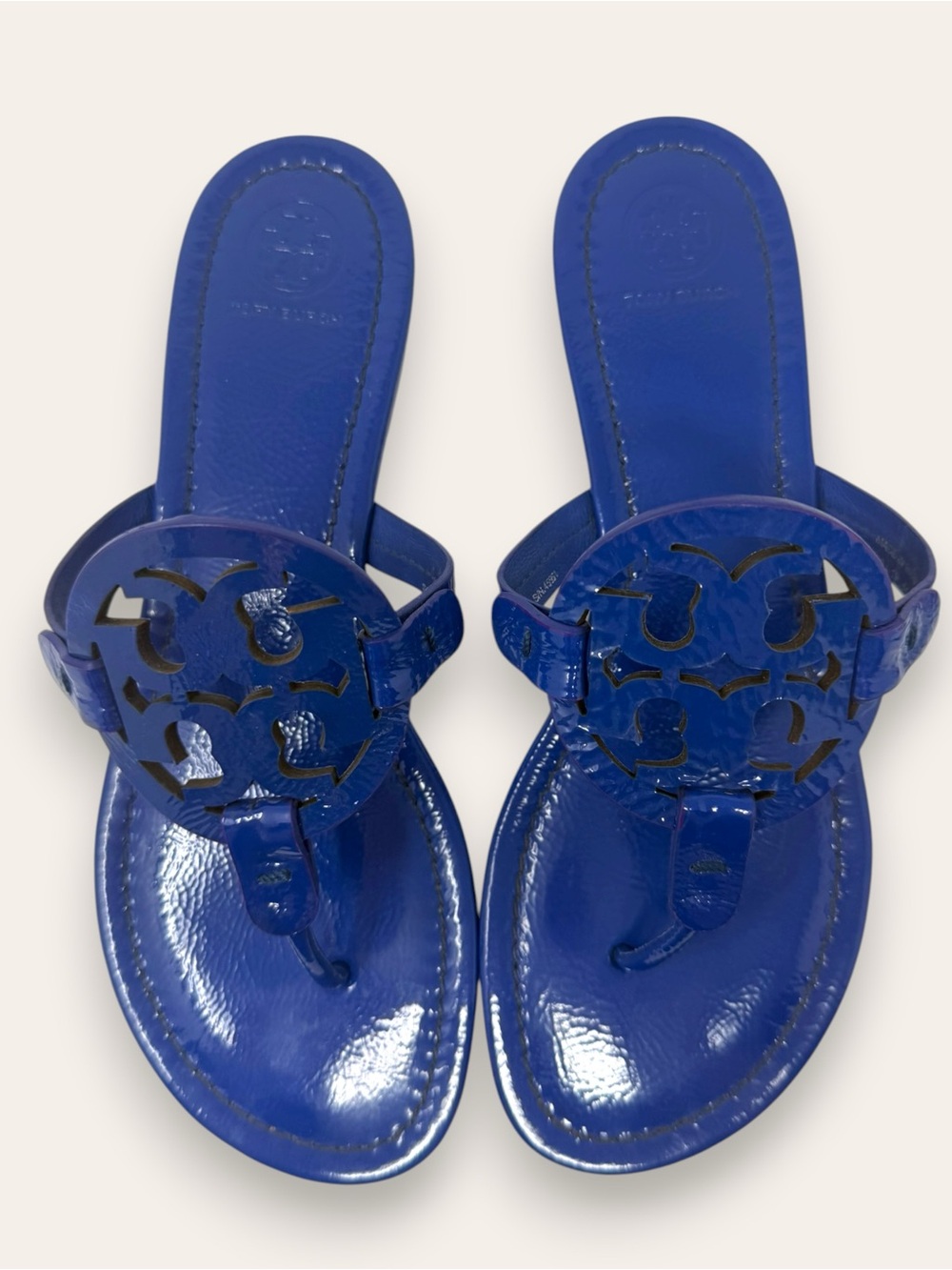 Tory Burch Nautical Blue Patent Leather Miller Thong Sandals 9 Women’s